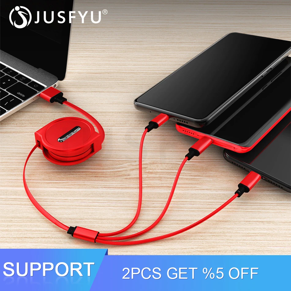 

Adjustable 3in1 Micro USB Type C Cable for iPhone X XS MAX XR Portable 2.4A Fast Charing Cable USB for Samsung Galaxy S8 S9 Plus