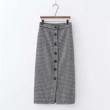 Женская винтажная клетчатая юбка миди faldas mujer Houndstooth на пуговицах, Ретро стиль, женская офисная одежда, повседневные шикарные юбки