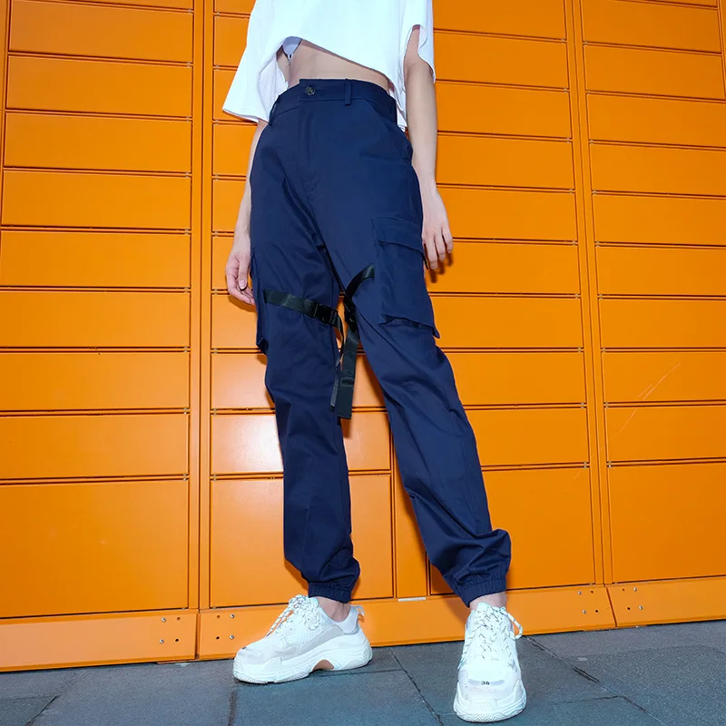 ZOGAA женские свободные уличные штаны с высокой талией, большие карманы, грузовые штаны, мешковатые, тактические брюки, высококачественный хип-хоп штаны для бега