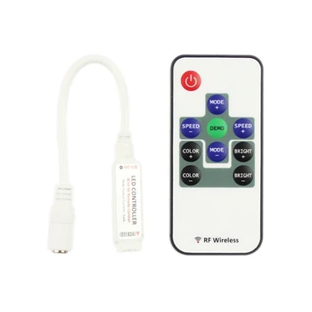 

Mini RF Single Color LED Controller With DC Connector, Wireless Remote Control Mini Dimmer for 5050 / 3528 LED Strip Lights