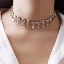 

M MISM Retro Girls Hollow Out Flowers Moon Shape Pendant Alloy Multilayer Choker Necklace Women Chain Necklace Jewelry