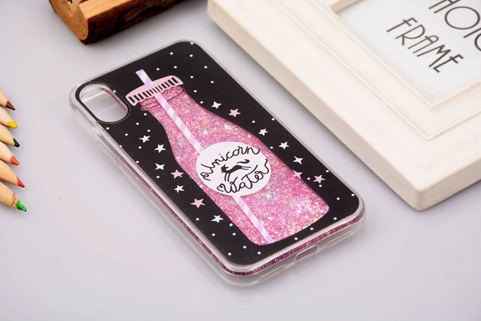 Reaoom for iPhone X Case Glitter Dynamic Liquid Colorful Star Quicksand Cute Bottle Unicorn Protection Cover Capa for iPhoneX 10 (1)