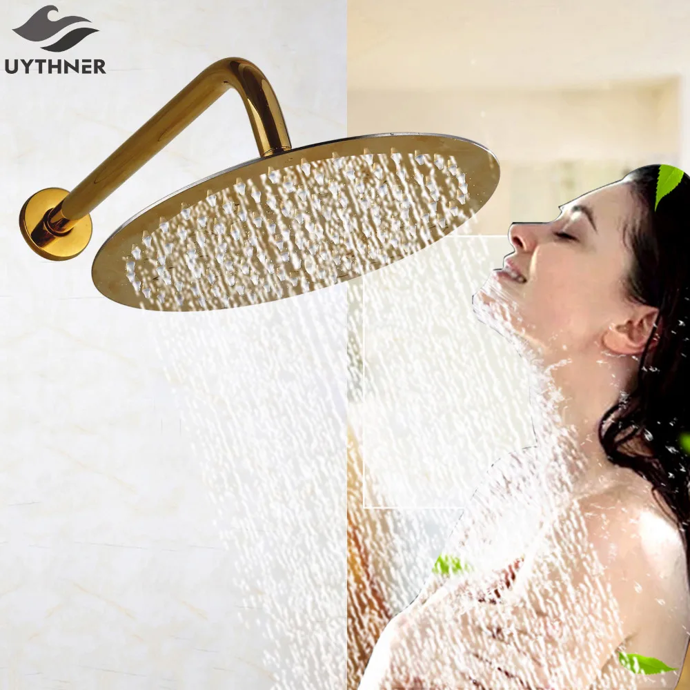 Uythner Newly Luxury Wall Mounted Brass Shower Spray Head Gold Plate 8