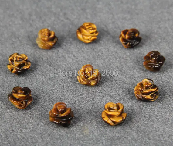 

10pcs Natural Yellow Tiger Eye Carved Flower Beads Supplies Bulk,Drilled Rose Flower Loose Beads Craft Earring Jewelry 10mm