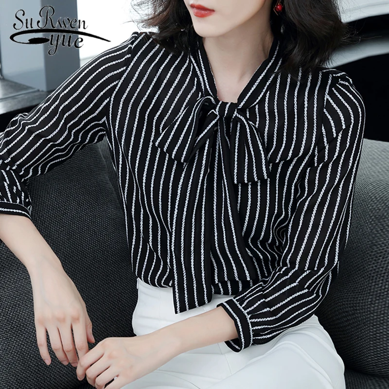 

Fashion 2019 office blouse women striped chiffon blouse shirt plus size long sleeve women shirts womens tops and blouses 2057 50