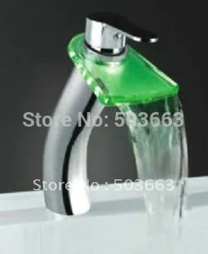 

Big Waterfall LED RGB Colors Faucet Battery Chrome Basin Mixer Bathroom Tap CM0827