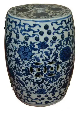 Antique Chinese Hand Painted Lotus Flower Blue And White Ceramic