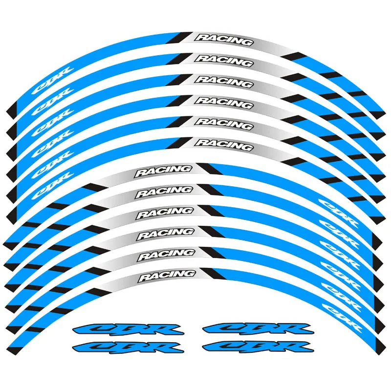 Наклейки для передних и задних колес для мотоцикла с наружным ободом, светоотражающие полосы для Honda CBR - Цвет: A  blue