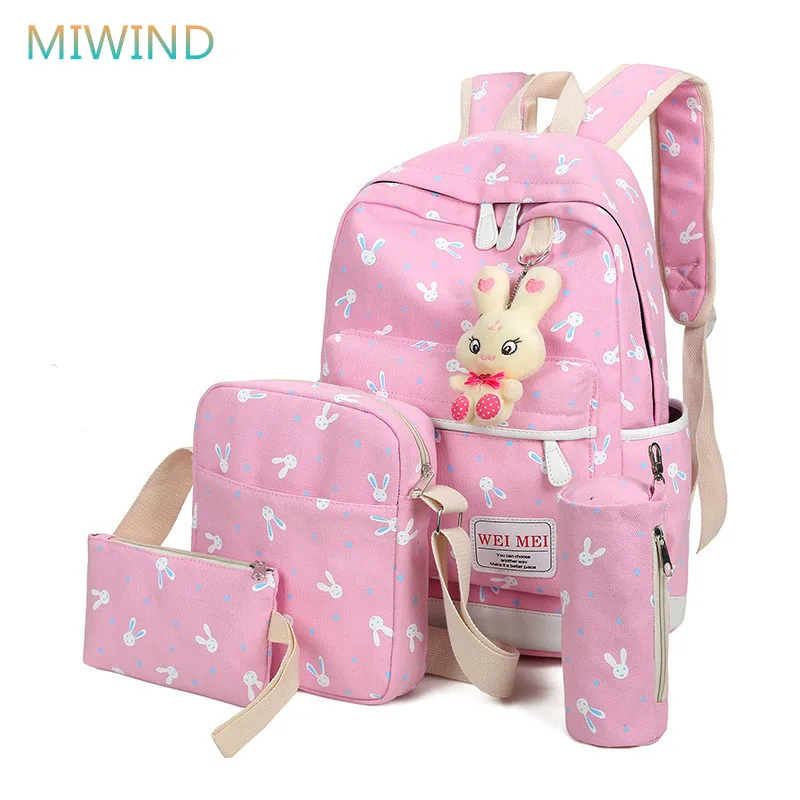 

MIWIND New 2017 Fashion 4 pcs/set Women Backpack Cute Rabbit Printing Backpack School Bags For Teenagers Mochila Escolar CB295