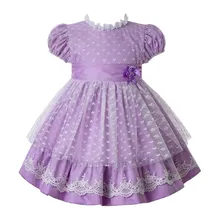 Pettigirl/летнее фиолетовое платье для девочек, сетчатые платья принцессы в форме сердца для девочек с бантом и двойными цветами, G-DMGD112-B481