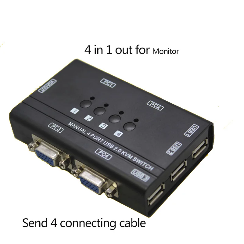 4 Порты и разъёмы USB2.0 kvm переключатель руководство Управление 4 шт. хосты на 1 комплект USB клавиатура Мышь и монитор VGA Мульти PC управлять отправить кабели