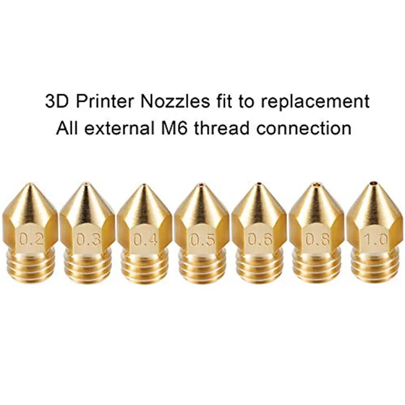 Aokin 3D принтеры Запчасти MK7 MK8 сопла 0,2 0,3 0,4 0,5 0,6 0,8 1,0 мм Медь экструдер с резьбой 1,75 мм нити головка латунная насадка