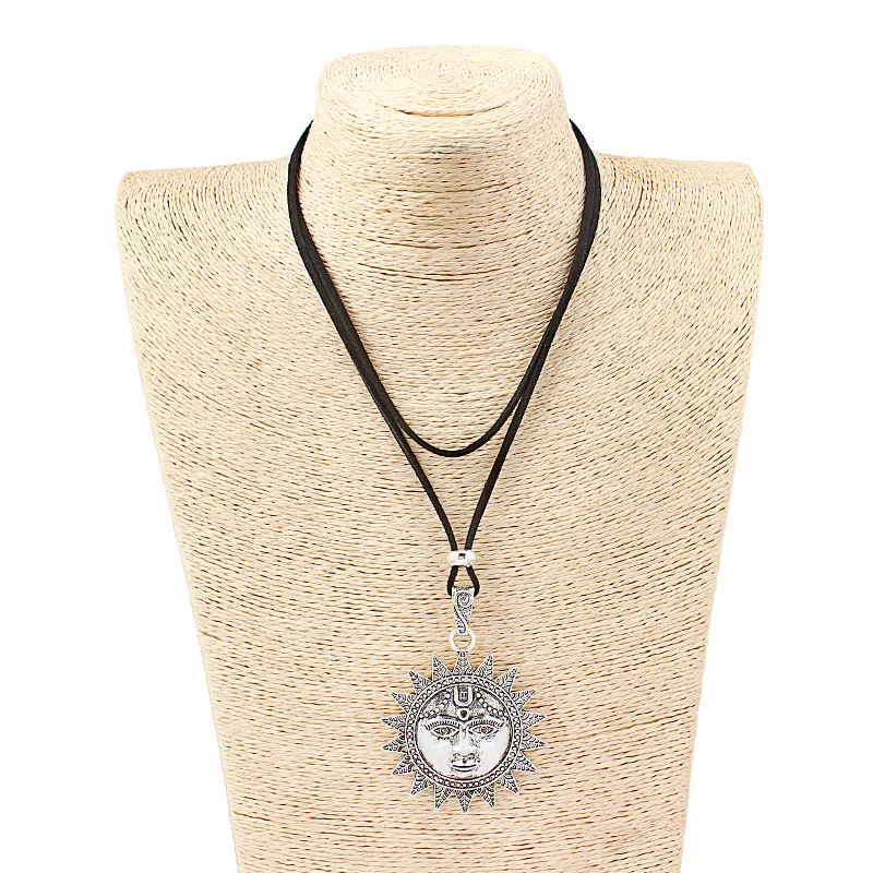 

1PCS Tibetan Silver Large Lucky Sun Charm Pendant Amulet Lead cord Lagenlook Choker