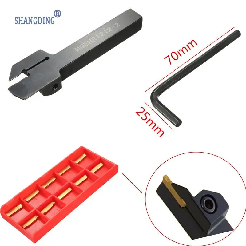 

New Arrival 10Pcs 10mm MGMN200 Insert + MGEHR1212-2 Tool Holder + L Wrench For 2mm Grooving Cut OFF