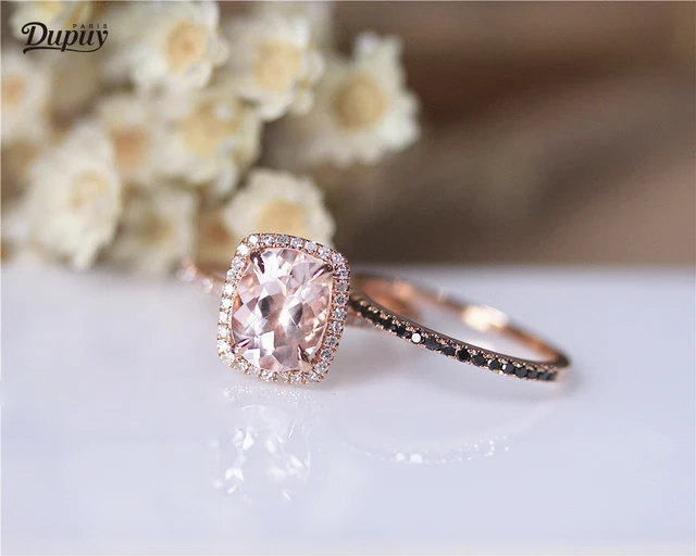 Dupuy Natural 7 9mm Oval Cut Morganite Ring Set Dainty Half Eternity Dupuy Natural 7 9mm Oval Cut Morganite Ring Set Dainty Half Eternity Black Diamond Wedding