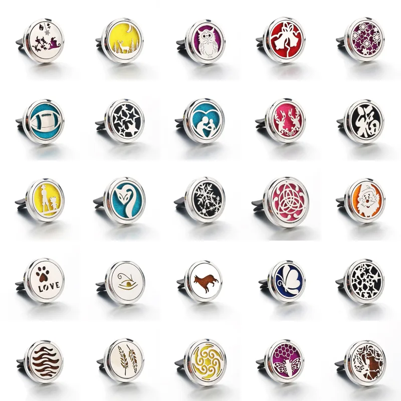 

30mm 25 models Stainless Steel Car Air Freshener Perfume Essential Oil Diffuser necklace Locket Christmas gift