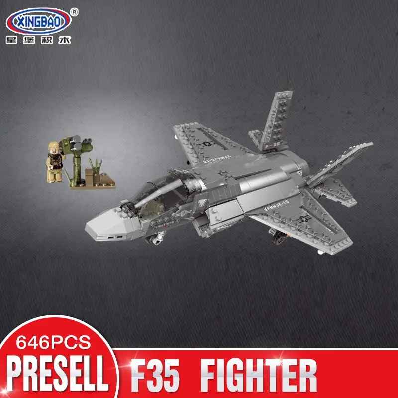 

XINGBAO 06026 646PCS Military Series The F35 Fighter Set Building Blocks Bricks Helicopter Model Kid Plane Toys Christmas Gifts