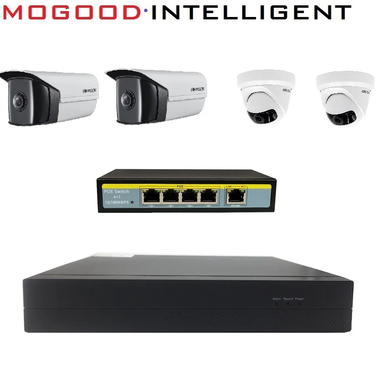 Hikvision широкоугольная камера DS-2CD3345P1-I или DS-2CD3T45DP1-I и PoE переключатель и MoGood многоязычный NVR и HDD CCTV комплекты