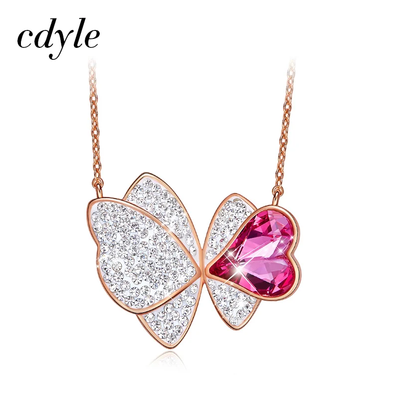 Cdyle, женское золотое ожерелье украшено кристаллами, ожерелье с бабочкой, милые Подвески, ожерелье для женщин, Naszyj - Окраска металла: Pink