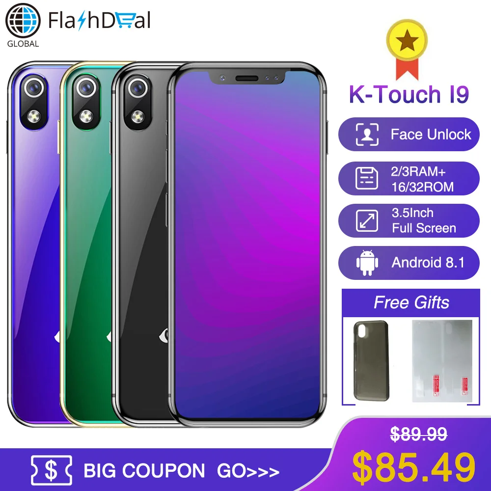K-TOUCH I9 السوبر ميني الهاتف المحمول 3 GB 32 GB Celular 1000 mAh الروبوت 8.1 الهاتف الذكي الوجه إفتح GPS WIFI 2 GB 16 GB الهاتف المحمول