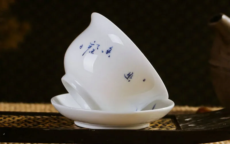 Голубая и белая фарфоровая чайная чашка/Gaiwan с традиционной китайской Тонкой кистью ручная роспись цветочной живописи CN-01-0013