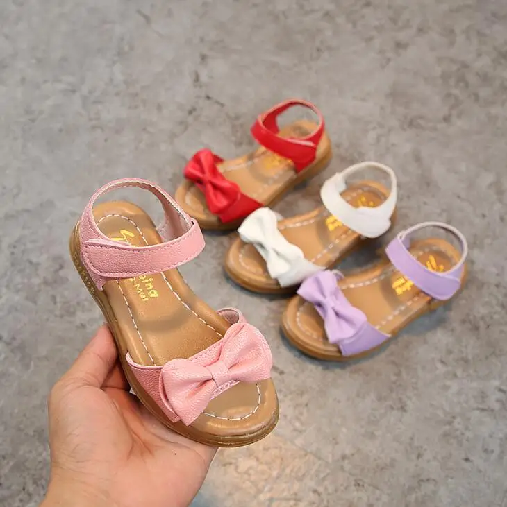 

New Summer Bow-tie Children Shoes Girls Sandals Baby Korean Party Princess Sandals Solid Color Hot Sale