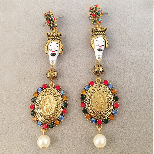 vintage Baroque Earring Female 2018 Earrings For Women Floral King Head and Red Heart Sicilian Long Earring Jewelry Pendientes (11)