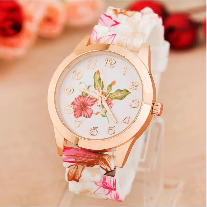 Druable Для женщин Часы Для женщин девочек наручные часы силиконовой лентой с цветочным принтом часы Для женщин дамские повседневные