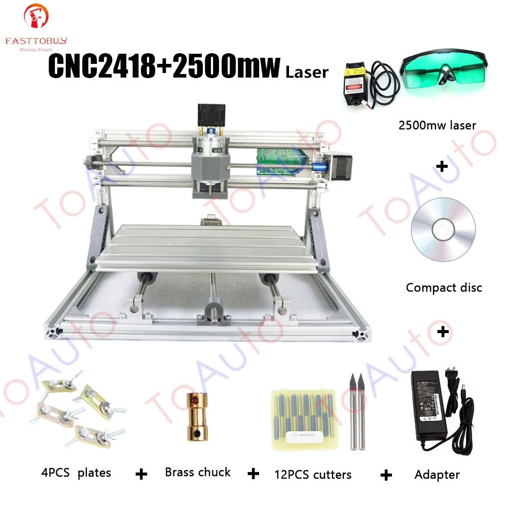 CNC 2418 110-240VAC CNC Router CNC Engraving Machine 240*180*40mm CNC Laser Engraving Machine for Plastics/Wood/Acrylic/PVC/PCB 