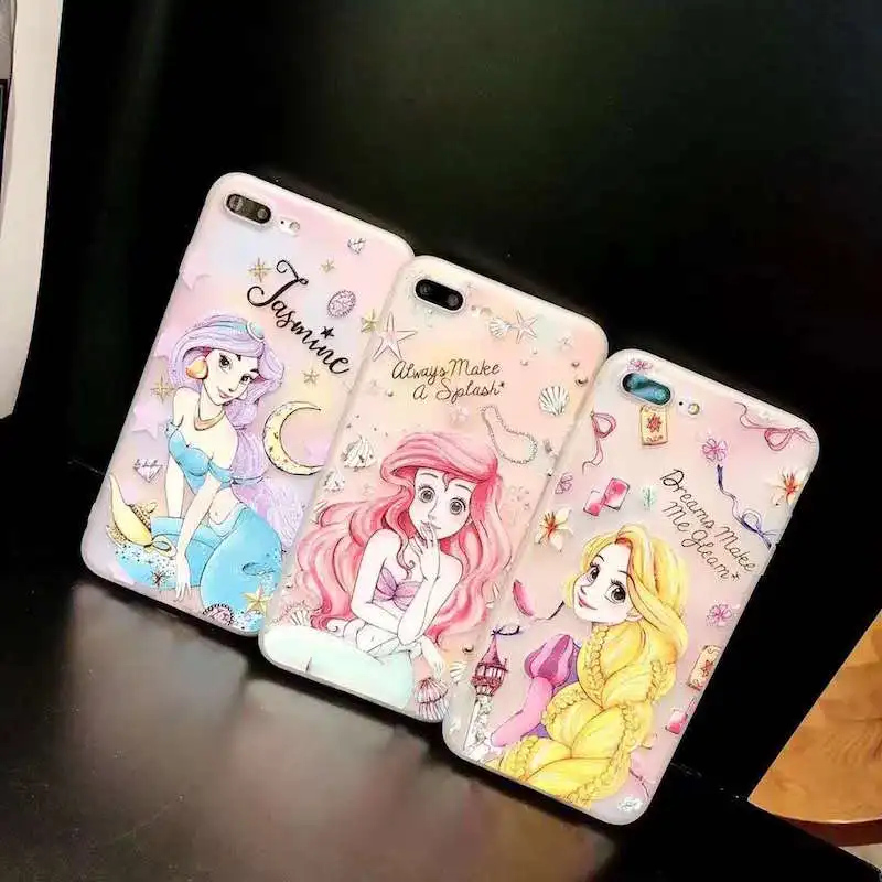 

Cute cartoon Aladdin princess shell for iPhone XS MAX pink mermaid princess matte phone case for iPhone 7 6 8 Plus case