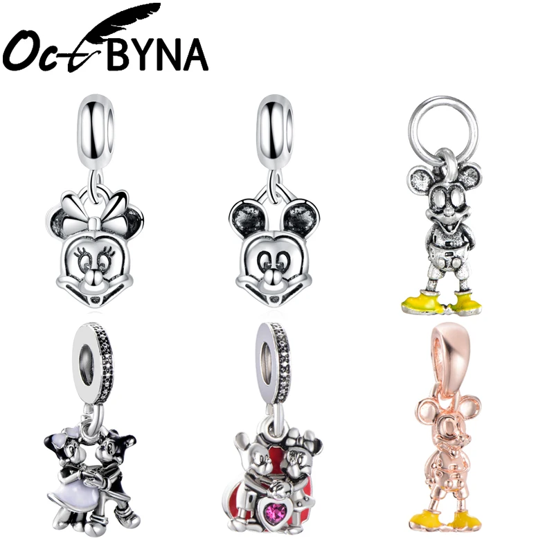 

Octbyna Vintage Silver Color Mickey Minnie Charm Beads Fits Pandora Bracelet Necklace For Women Girl DIY Jewelry Gifts Making