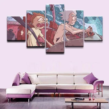 

5 Pieces Rick And Morty Poster Anime Science Fiction Comedy Pictures For Kids Room Decor Frame Modern Wall Art Canvas Prints