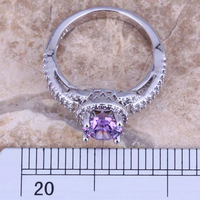 Marvelous Purple Cubic Zirconia White CZ Silver Plated Ring Size 5 / 6 / 7 / 8 / 9 / 10 S0447 3