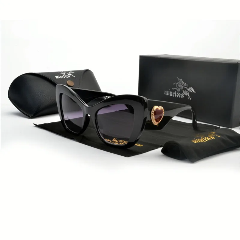 Новые модные женские солнцезащитные очки love, брендовые дизайнерские Винтажные Солнцезащитные очки с большой оправой и бабочкой, Классические кошачьи очки UV400 FML - Цвет линз: black