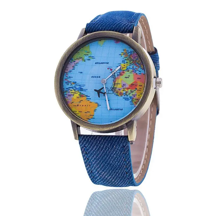 Ретро Карта мира дизайнерские часы для женщин и мужчин с кожаным ремешком аналоговые простые кварцевые наручные часы женские часы Relogio Feminino# YL5 - Цвет: Синий