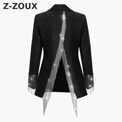 Z-ZOUX Для женщин Блейзер нерегулярные Для женщин s блейзеры с длинным рукавом Для женщин s куртки цепи кисточкой Разделение костюм Блейзер