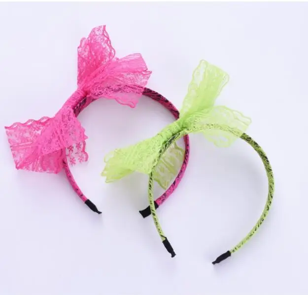 

Women's 80s Costume Accessories Neon Lace Headband Hair Band with Bow Green Rose Red costume set