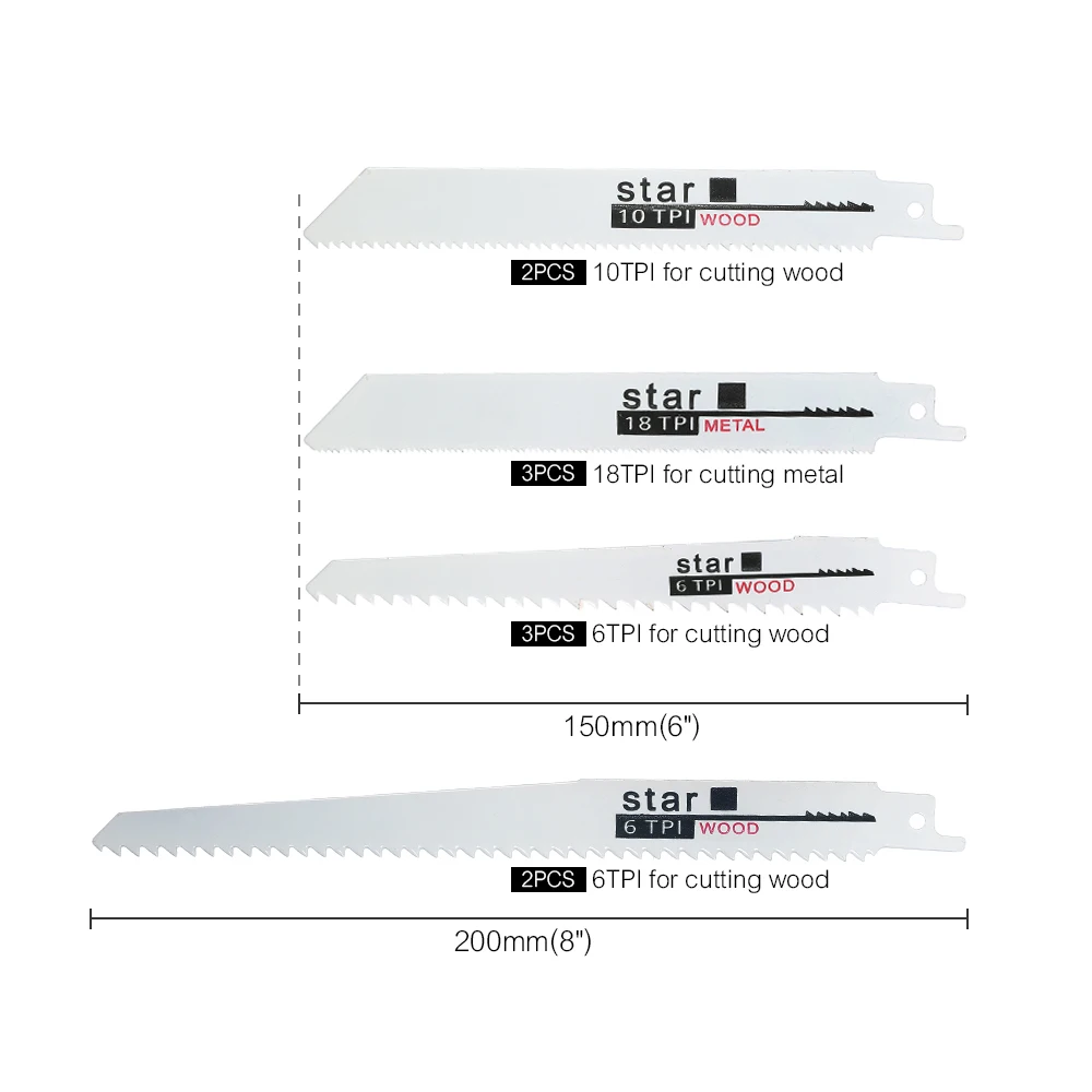 Лезвие для сабельной пилы Набор дерева металла быстрого резки джиг пила ленточная пила 3 шт 6 "6TPI + 2шт 8" 6TPI + 2шт 6 "10TPI + 3 шт 6" 18TPI