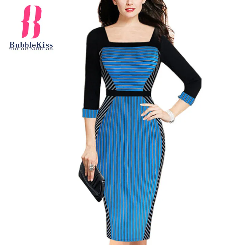 Buy Bubblekiss Casual Strip Bodycon Dress Elegant