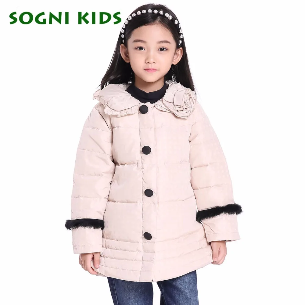 SOGNI KIDS Girls Winter Coat Long Polka Dot Lace Down Jacket Fashion Brand Kids Clothing Russian