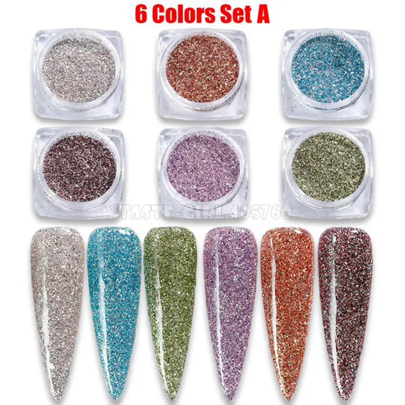 6 цветов/набор голографические Алмазные Блестки для ногтей Dip порошок хромированный пигмент пыль украшения для ногтей маникюр Дизайн AB