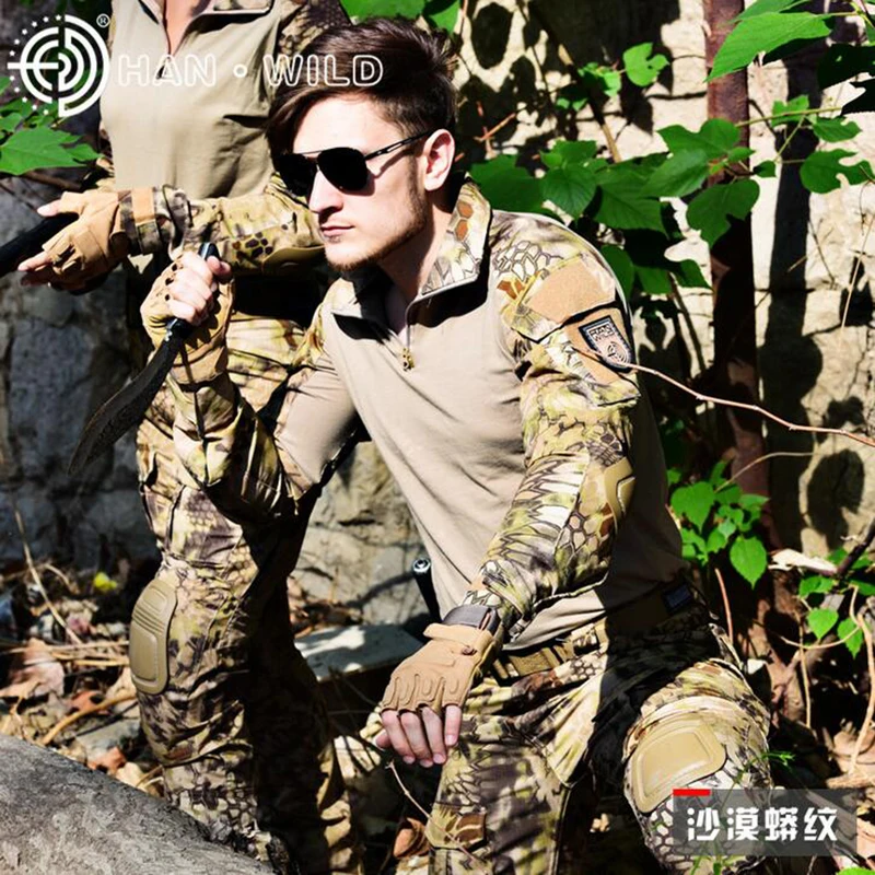Военная армейская уличная Боевая тренировочная одежда, тактическая камуфляжная охотничья одежда, пейнтбол, страйкбол, Спортивная рубашка+ штаны