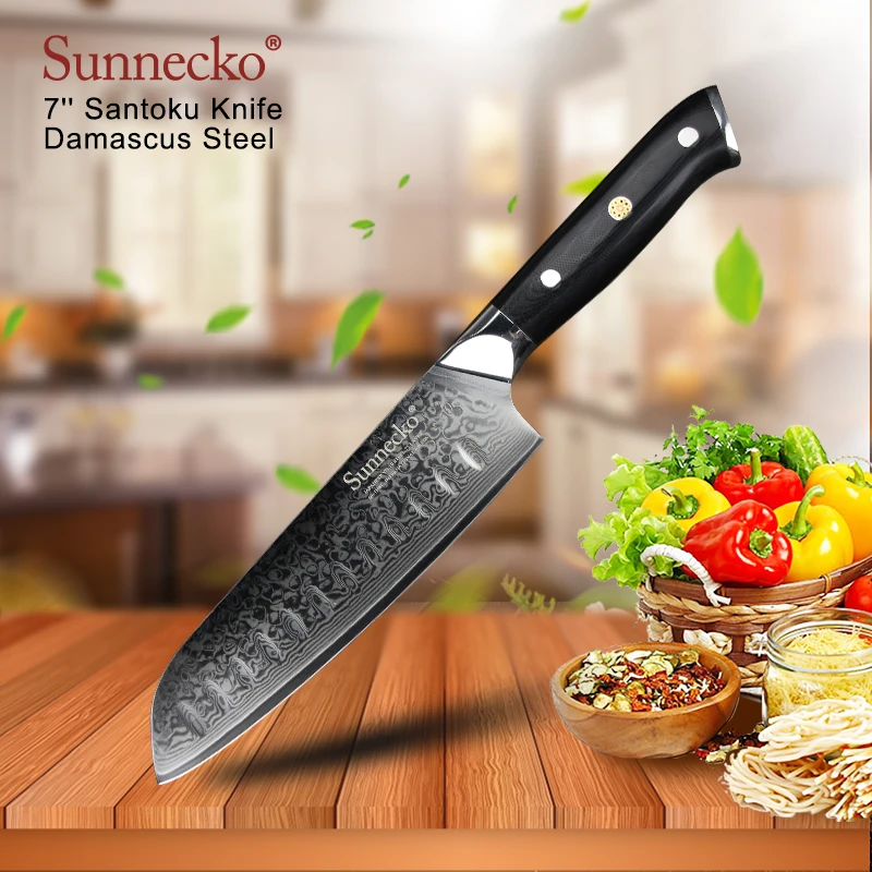 Sunnecko 7&quot inch Santoku Kitchen Chef Knife Japanese 73-Layers Damascus VG10 Steel Razor Sharp Blade Cutting Tools G10 Handle | Дом и сад