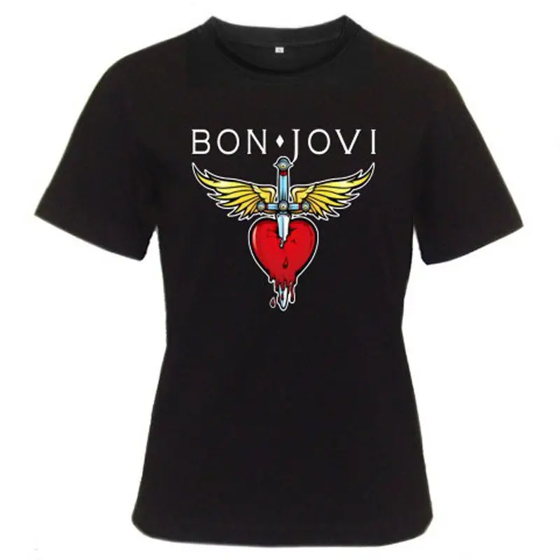 

New 2017 Fashion New Design T Shirt Print Men'S 100% Cotton Crew Neck Short-Sleeve Bon Jovi Rock Band Heart Classic Logo Tee