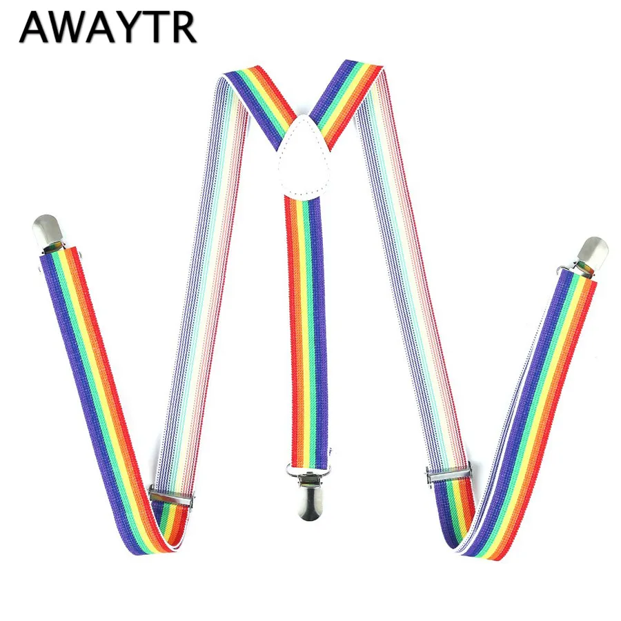 Мужские и женские подтяжки AWAYTR в полоску с 3 клипсами черные белые|mens suspenders|mens