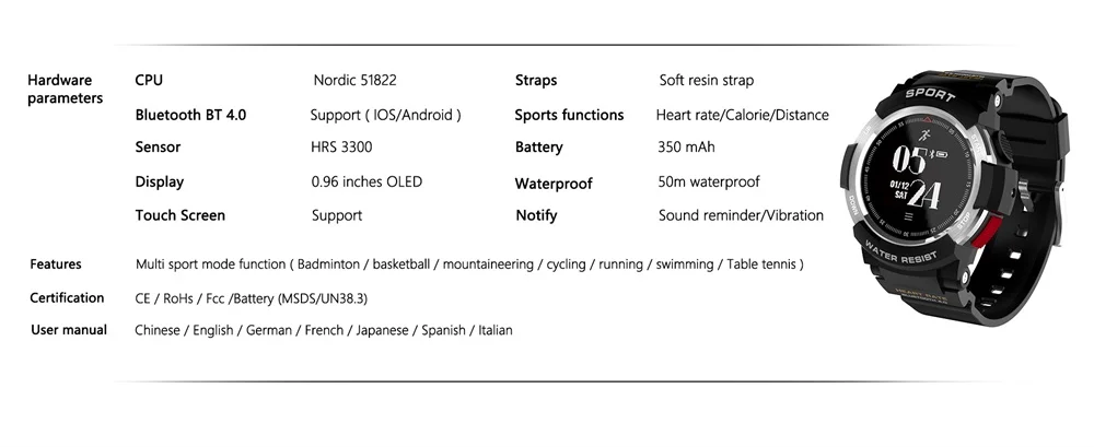 696 F6 Bluetooth Смарт-часы фитнес-трекер умные часы Спорт на открытом воздухе пульс