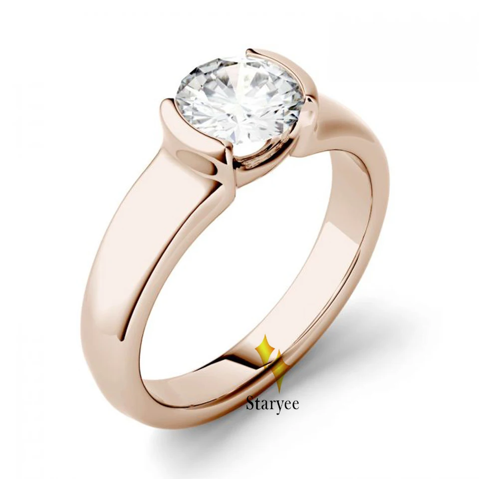 Тесты положительный 6,5 мм 1.0ct элегантный GH VS круглой огранки Обручение Свадебные Moissanite кольцо с бриллиантом для Для женщин Настоящее 18 К 750