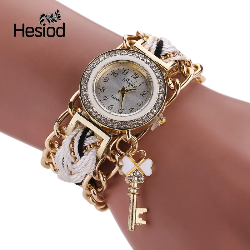 

Fashion Bracelet Clock Leather Key Decoration Bracelet Quartz Watch Lady Dress Watches