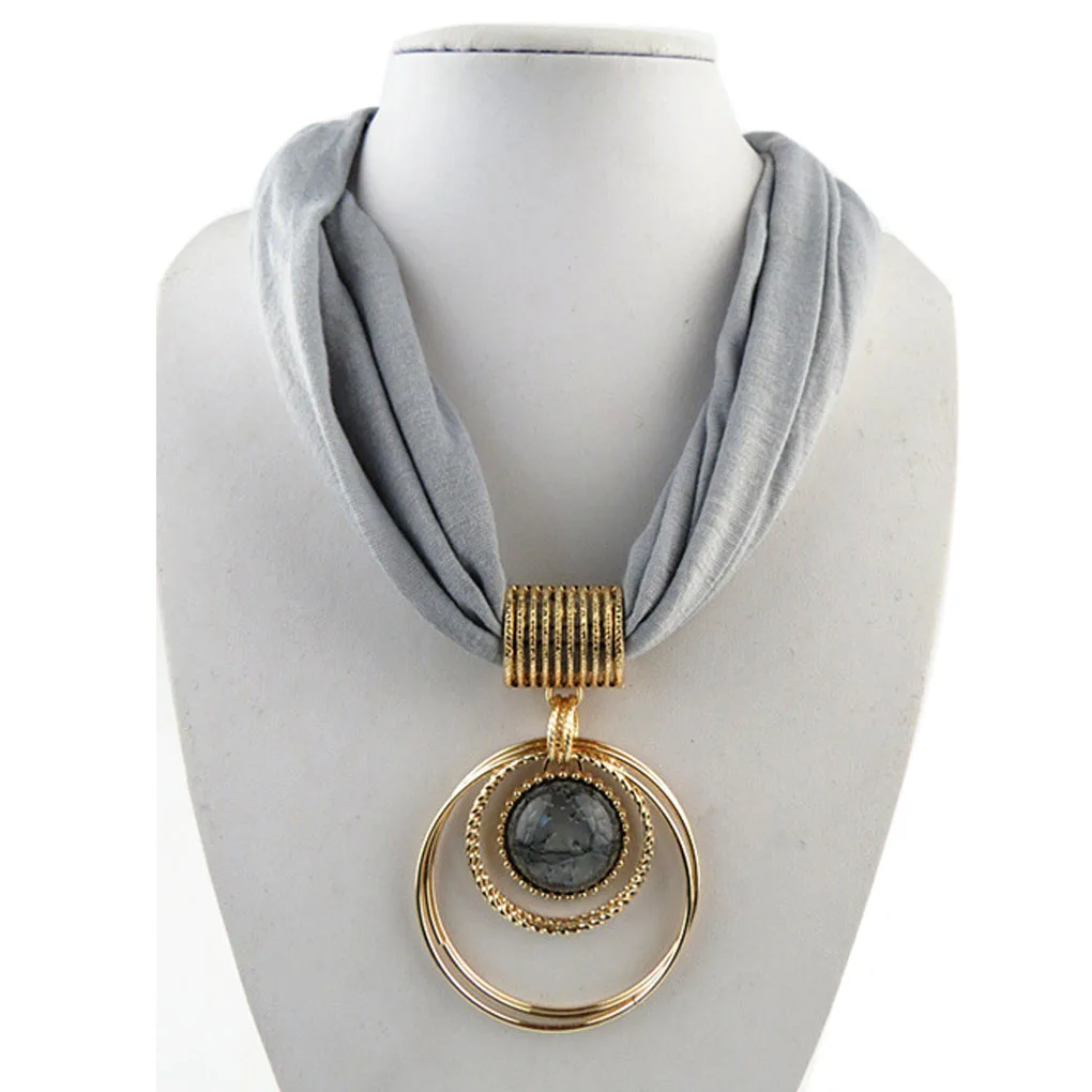 Pendant Scarf Circular Alloy Pendant Collar Polyester Solid Scarf