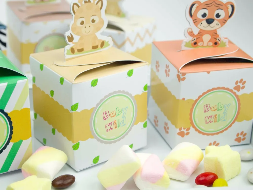 12PCS Baby Shower Favors Safari Animal Wild Favor Box Candy Box Souvenir Boy/Girl Kids Event& Party Supplies